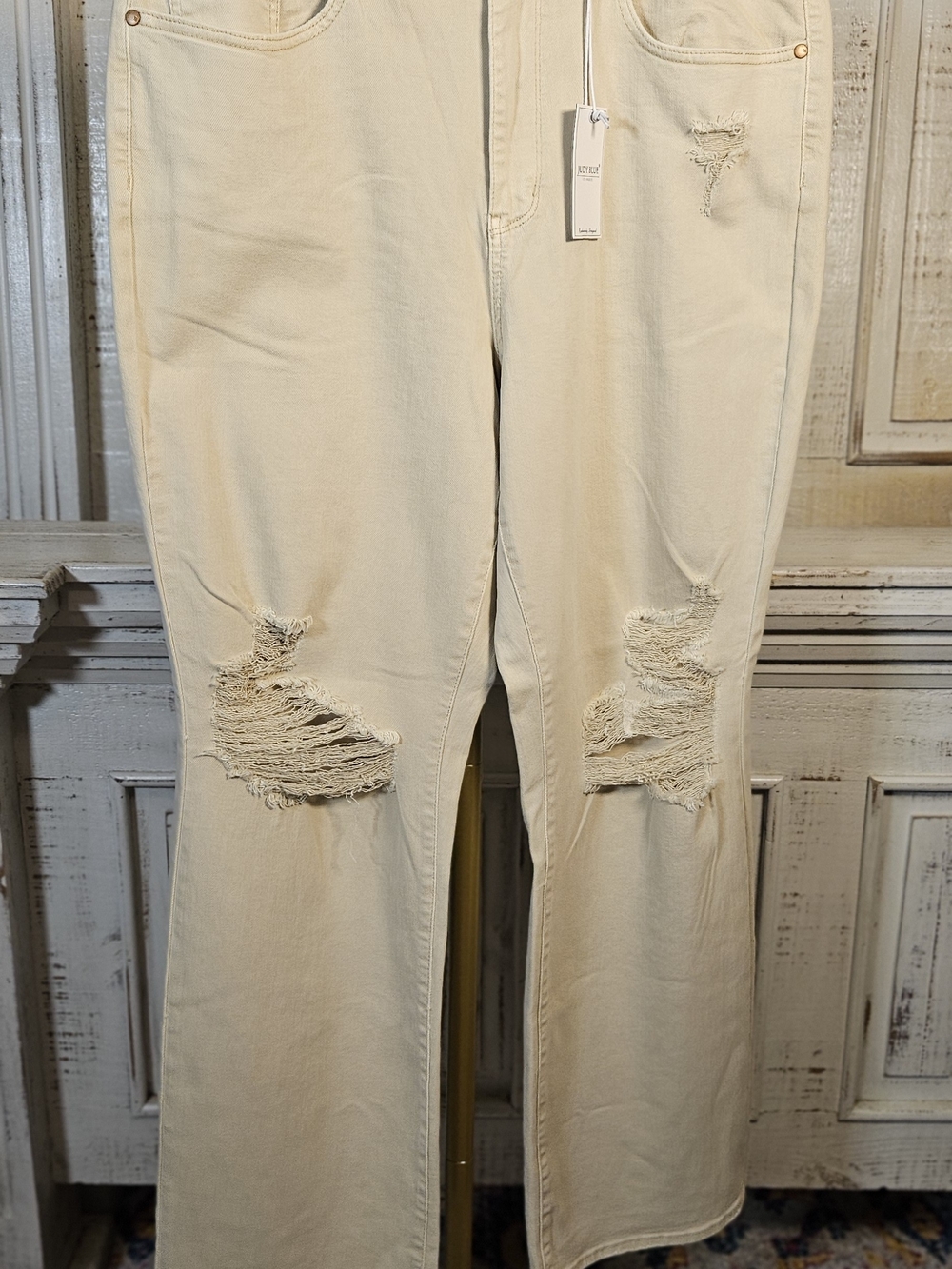 Judy Blue Distressed Wide Leg Jeans -Bone